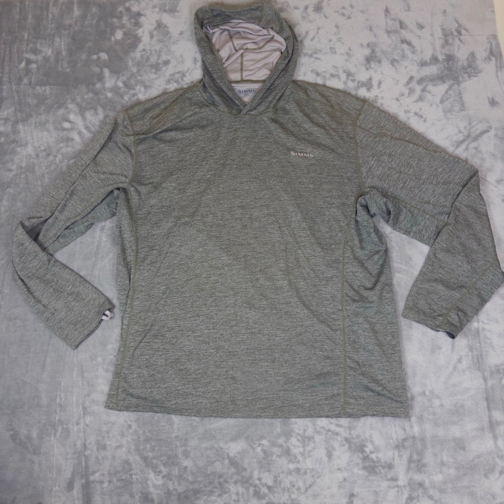 Simms Bugstopper Hoodie Mens 2XL Green Insect Shield Fishing Sun Shirt UPF L/S